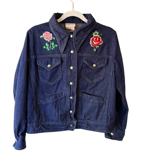Dorina Blue Denim Vintage Retro Jacket with Floral Embroidery Size M Jean